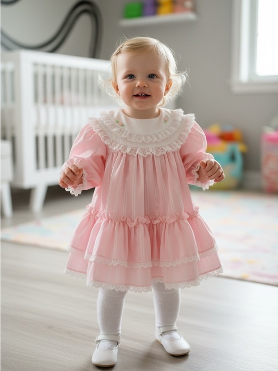 Bryan Other - Vintage Bryan Pink Lace Trim Baby Dress with Tiered Tulle Skirt 18M